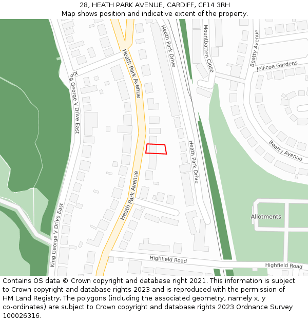28, HEATH PARK AVENUE, CARDIFF, CF14 3RH: Location map and indicative extent of plot