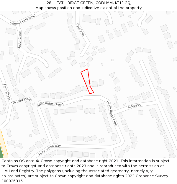 28, HEATH RIDGE GREEN, COBHAM, KT11 2QJ: Location map and indicative extent of plot