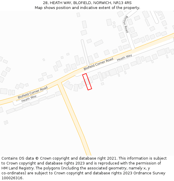 28, HEATH WAY, BLOFIELD, NORWICH, NR13 4RS: Location map and indicative extent of plot