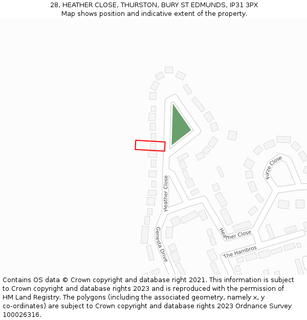 28, HEATHER CLOSE, THURSTON, BURY ST EDMUNDS, IP31 3PX: Location map and indicative extent of plot