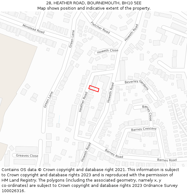 28, HEATHER ROAD, BOURNEMOUTH, BH10 5EE: Location map and indicative extent of plot