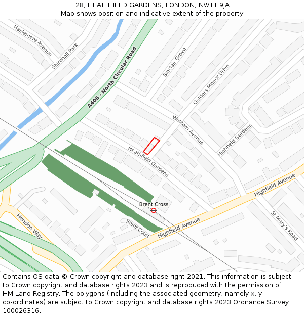 28, HEATHFIELD GARDENS, LONDON, NW11 9JA: Location map and indicative extent of plot