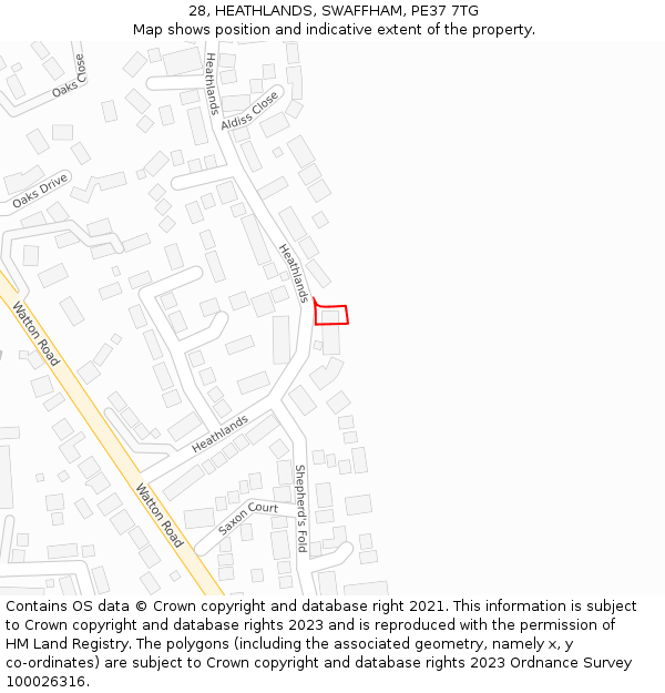 28, HEATHLANDS, SWAFFHAM, PE37 7TG: Location map and indicative extent of plot