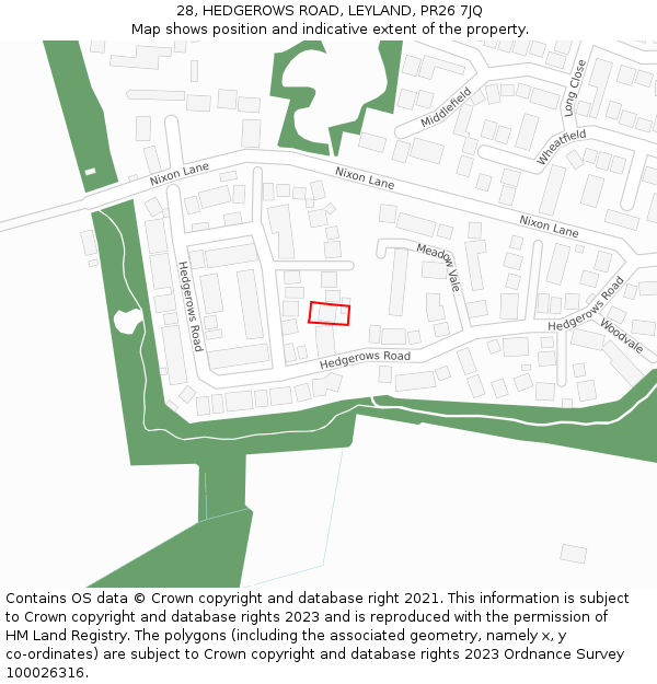 28, HEDGEROWS ROAD, LEYLAND, PR26 7JQ: Location map and indicative extent of plot