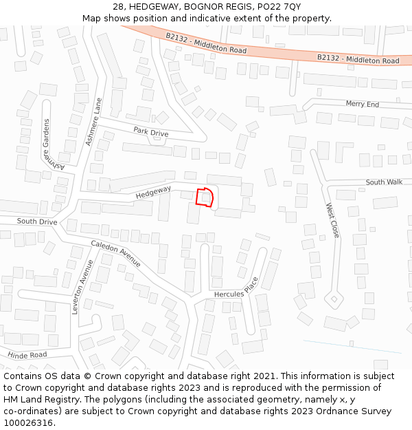 28, HEDGEWAY, BOGNOR REGIS, PO22 7QY: Location map and indicative extent of plot