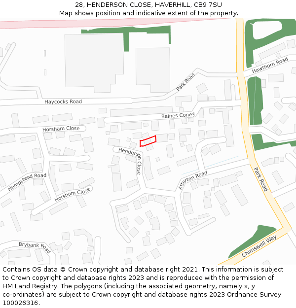 28, HENDERSON CLOSE, HAVERHILL, CB9 7SU: Location map and indicative extent of plot