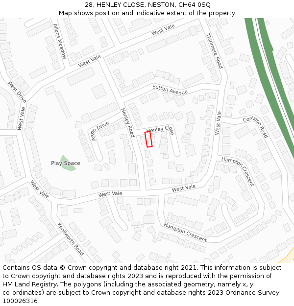 28, HENLEY CLOSE, NESTON, CH64 0SQ: Location map and indicative extent of plot