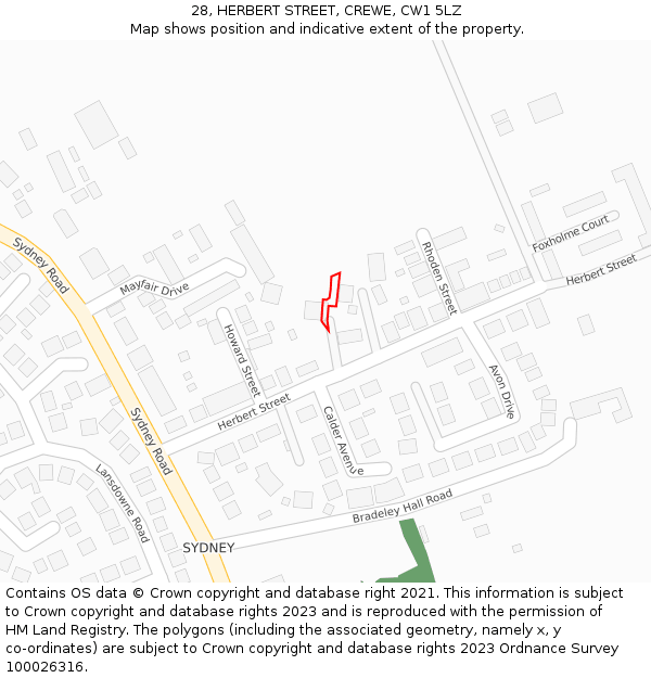 28, HERBERT STREET, CREWE, CW1 5LZ: Location map and indicative extent of plot