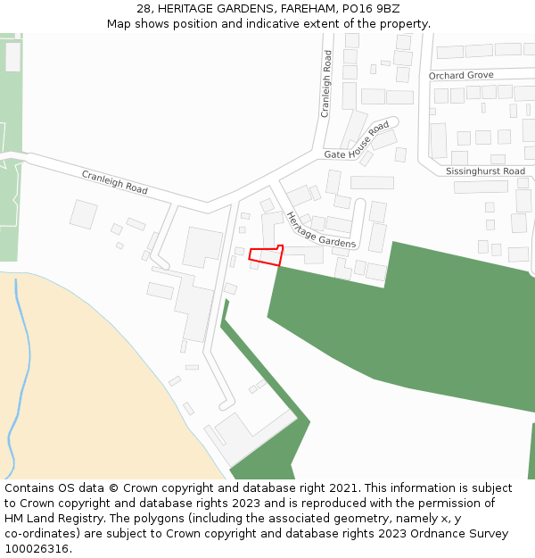 28, HERITAGE GARDENS, FAREHAM, PO16 9BZ: Location map and indicative extent of plot