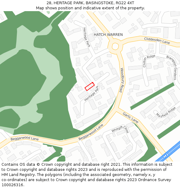 28, HERITAGE PARK, BASINGSTOKE, RG22 4XT: Location map and indicative extent of plot