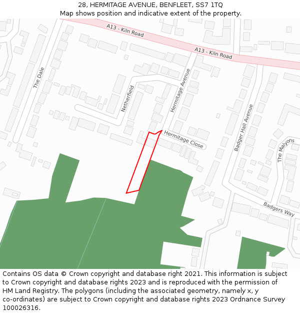28, HERMITAGE AVENUE, BENFLEET, SS7 1TQ: Location map and indicative extent of plot