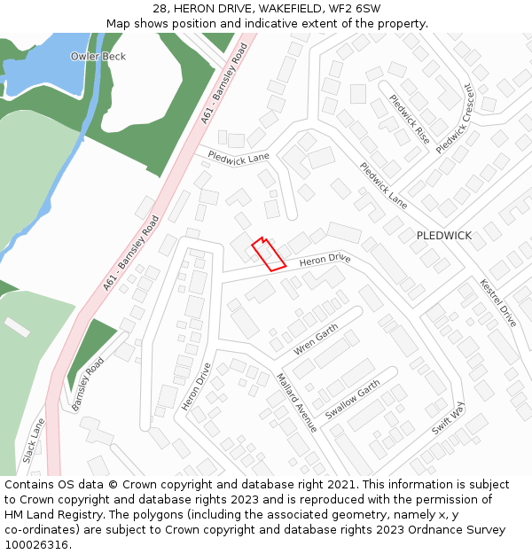 28, HERON DRIVE, WAKEFIELD, WF2 6SW: Location map and indicative extent of plot