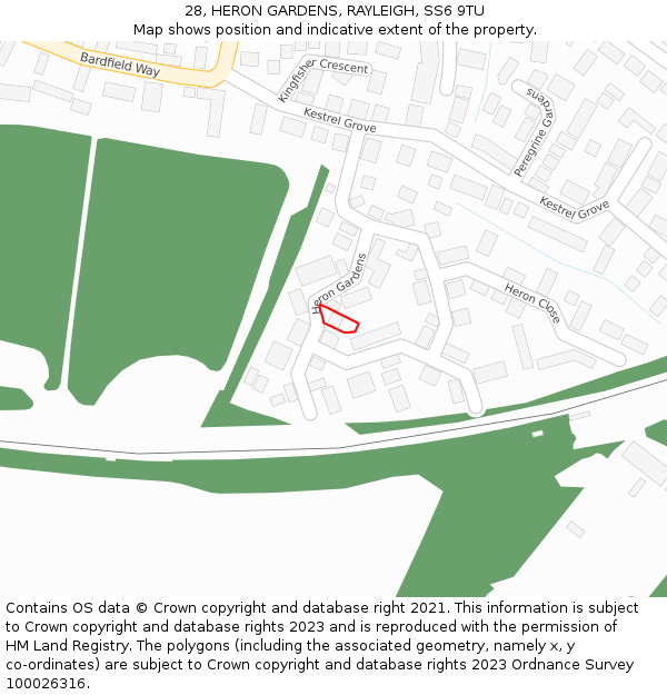 28, HERON GARDENS, RAYLEIGH, SS6 9TU: Location map and indicative extent of plot