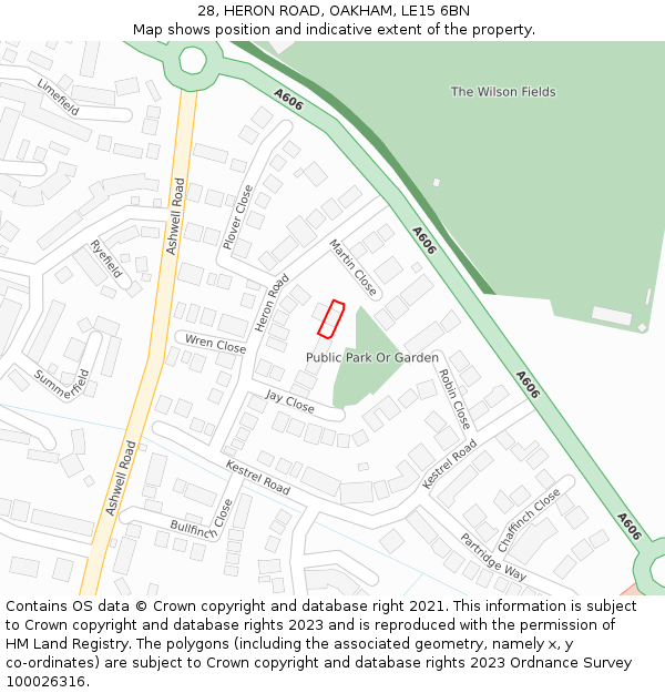 28, HERON ROAD, OAKHAM, LE15 6BN: Location map and indicative extent of plot