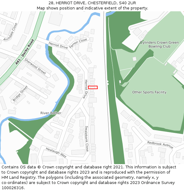 28, HERRIOT DRIVE, CHESTERFIELD, S40 2UR: Location map and indicative extent of plot