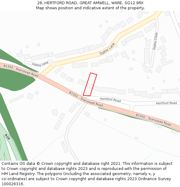28, HERTFORD ROAD, GREAT AMWELL, WARE, SG12 9RX: Location map and indicative extent of plot