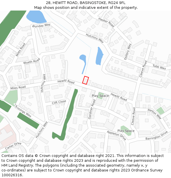 28, HEWITT ROAD, BASINGSTOKE, RG24 9FL: Location map and indicative extent of plot