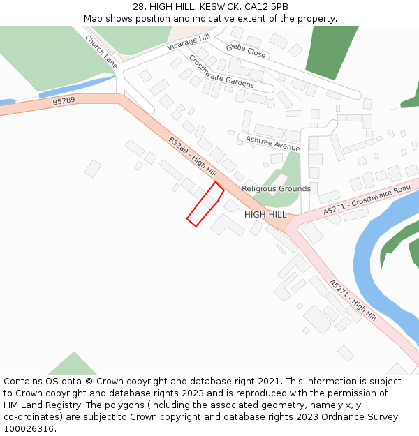 28, HIGH HILL, KESWICK, CA12 5PB: Location map and indicative extent of plot