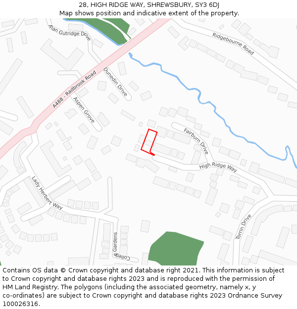 28, HIGH RIDGE WAY, SHREWSBURY, SY3 6DJ: Location map and indicative extent of plot