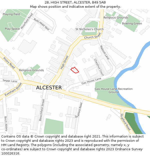 28, HIGH STREET, ALCESTER, B49 5AB: Location map and indicative extent of plot