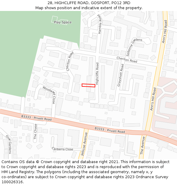 28, HIGHCLIFFE ROAD, GOSPORT, PO12 3RD: Location map and indicative extent of plot