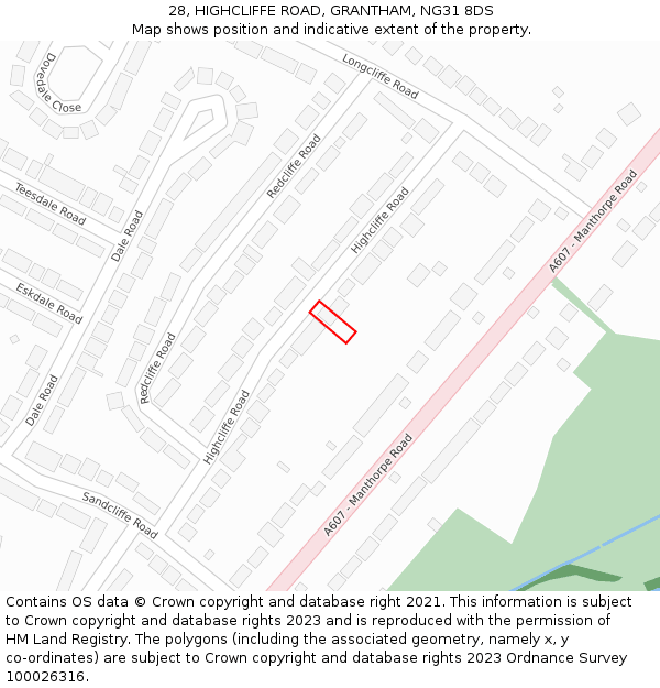 28, HIGHCLIFFE ROAD, GRANTHAM, NG31 8DS: Location map and indicative extent of plot