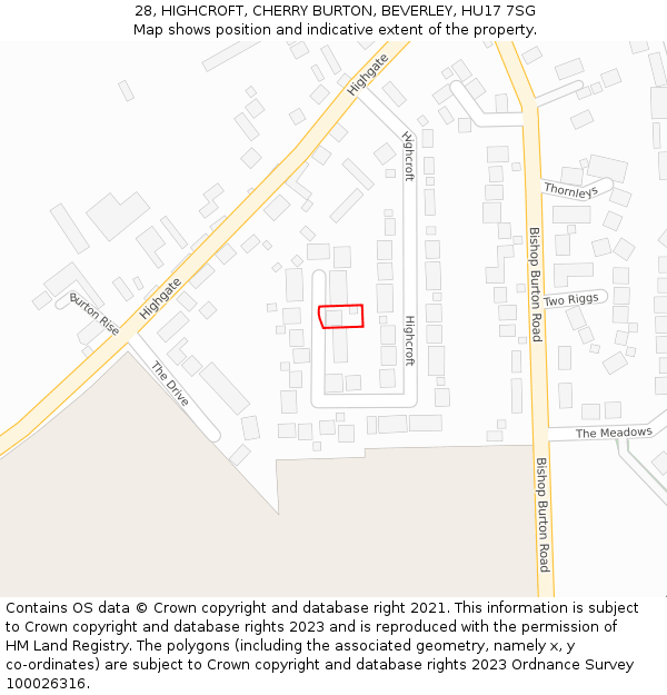 28, HIGHCROFT, CHERRY BURTON, BEVERLEY, HU17 7SG: Location map and indicative extent of plot