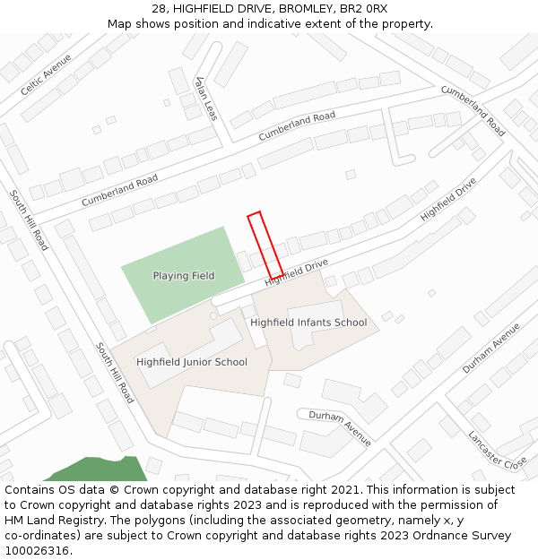 28, HIGHFIELD DRIVE, BROMLEY, BR2 0RX: Location map and indicative extent of plot