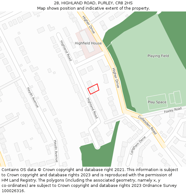 28, HIGHLAND ROAD, PURLEY, CR8 2HS: Location map and indicative extent of plot