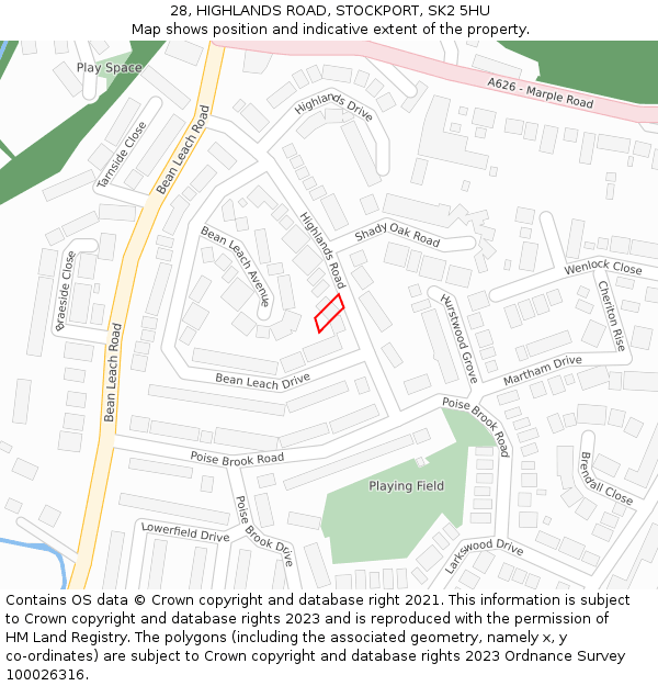 28, HIGHLANDS ROAD, STOCKPORT, SK2 5HU: Location map and indicative extent of plot