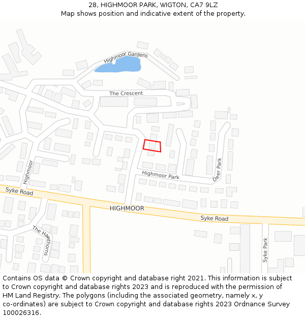 28, HIGHMOOR PARK, WIGTON, CA7 9LZ: Location map and indicative extent of plot