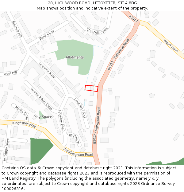 28, HIGHWOOD ROAD, UTTOXETER, ST14 8BG: Location map and indicative extent of plot