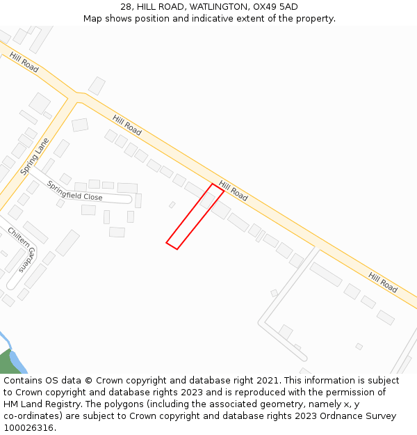 28, HILL ROAD, WATLINGTON, OX49 5AD: Location map and indicative extent of plot
