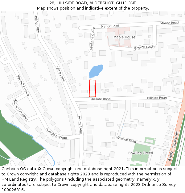 28, HILLSIDE ROAD, ALDERSHOT, GU11 3NB: Location map and indicative extent of plot