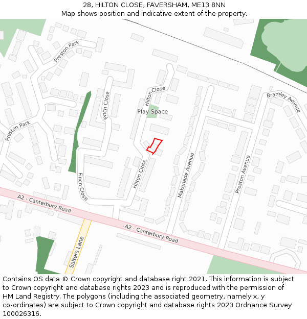 28, HILTON CLOSE, FAVERSHAM, ME13 8NN: Location map and indicative extent of plot