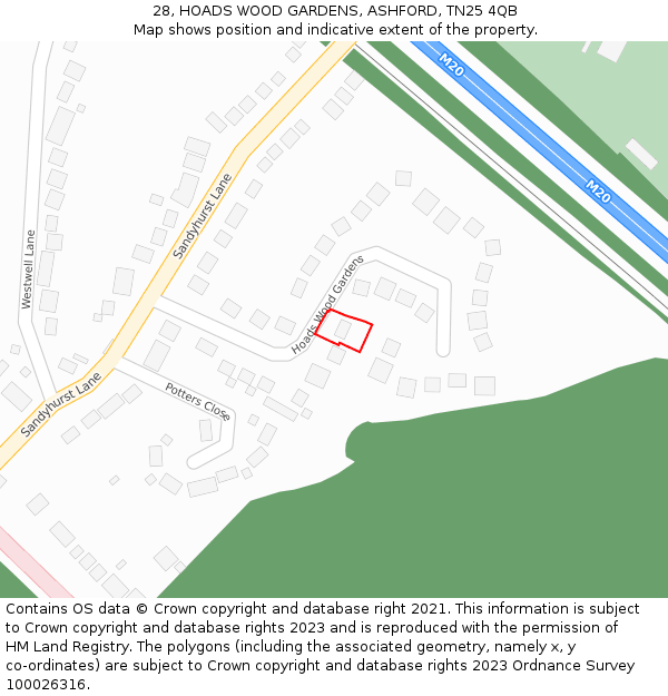 28, HOADS WOOD GARDENS, ASHFORD, TN25 4QB: Location map and indicative extent of plot