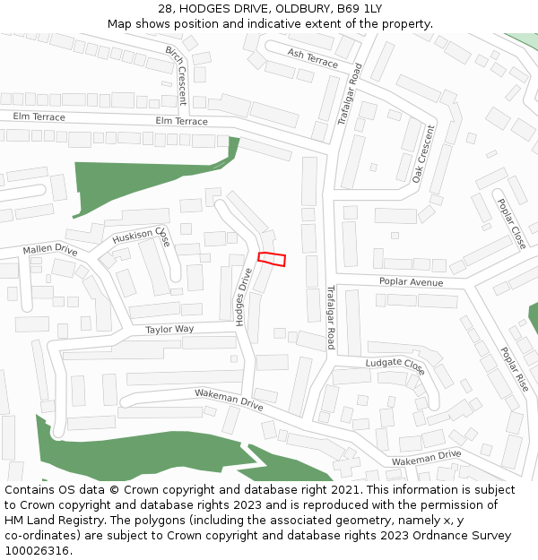 28, HODGES DRIVE, OLDBURY, B69 1LY: Location map and indicative extent of plot
