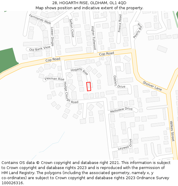 28, HOGARTH RISE, OLDHAM, OL1 4QD: Location map and indicative extent of plot