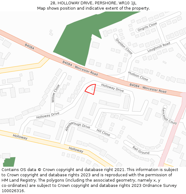 28, HOLLOWAY DRIVE, PERSHORE, WR10 1JL: Location map and indicative extent of plot