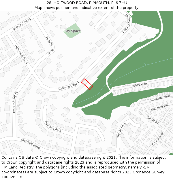 28, HOLTWOOD ROAD, PLYMOUTH, PL6 7HU: Location map and indicative extent of plot