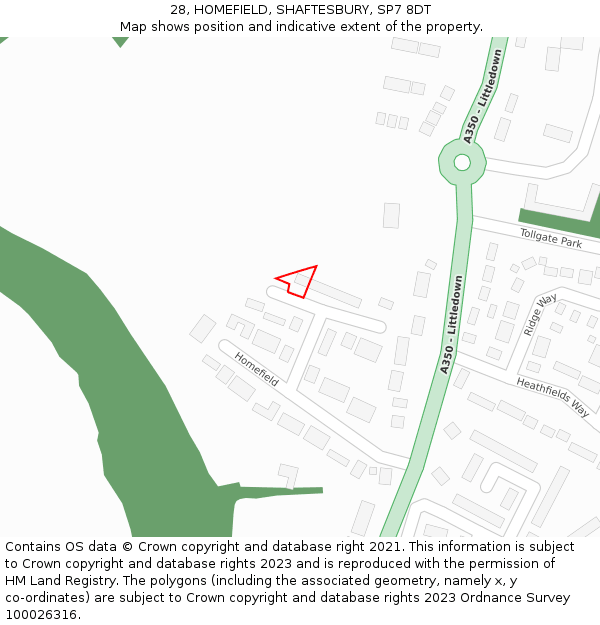 28, HOMEFIELD, SHAFTESBURY, SP7 8DT: Location map and indicative extent of plot