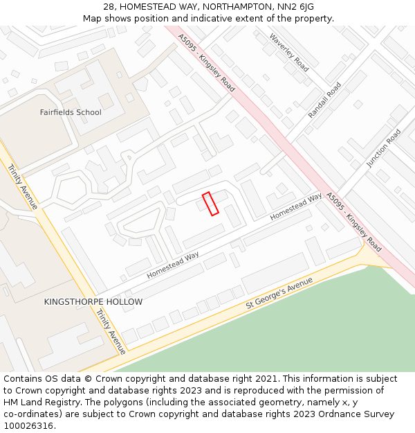 28, HOMESTEAD WAY, NORTHAMPTON, NN2 6JG: Location map and indicative extent of plot