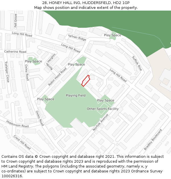 28, HONEY HALL ING, HUDDERSFIELD, HD2 1GP: Location map and indicative extent of plot