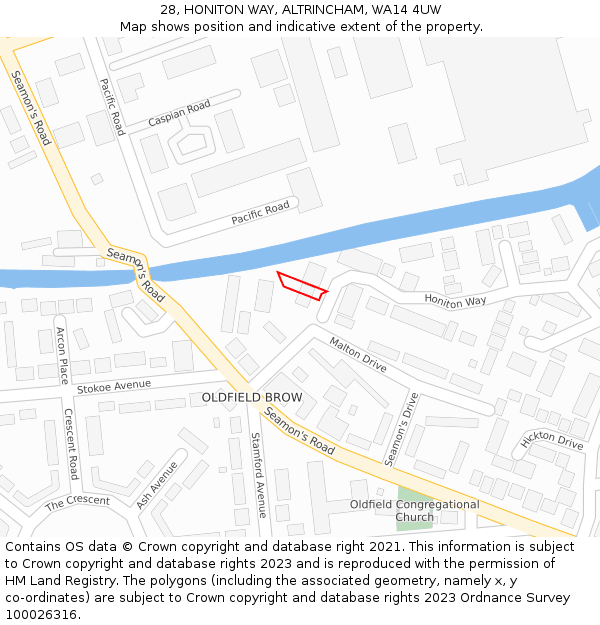 28, HONITON WAY, ALTRINCHAM, WA14 4UW: Location map and indicative extent of plot