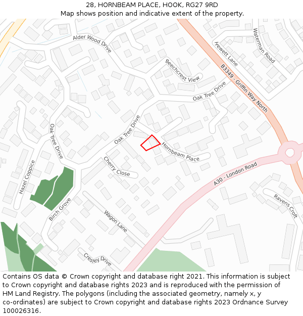 28, HORNBEAM PLACE, HOOK, RG27 9RD: Location map and indicative extent of plot