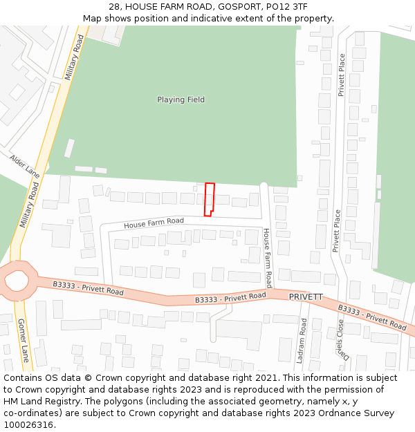 28, HOUSE FARM ROAD, GOSPORT, PO12 3TF: Location map and indicative extent of plot