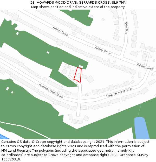 28, HOWARDS WOOD DRIVE, GERRARDS CROSS, SL9 7HN: Location map and indicative extent of plot