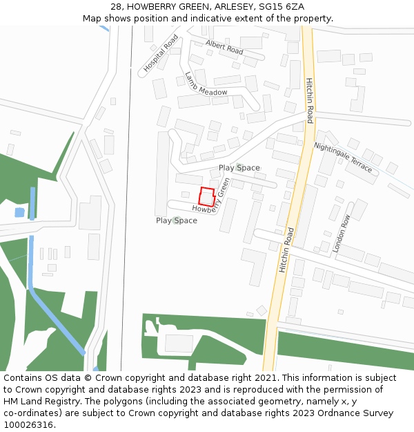 28, HOWBERRY GREEN, ARLESEY, SG15 6ZA: Location map and indicative extent of plot