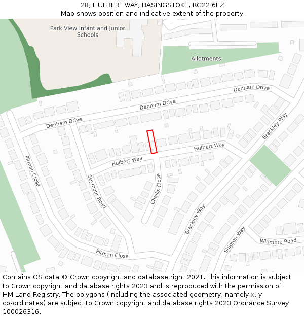 28, HULBERT WAY, BASINGSTOKE, RG22 6LZ: Location map and indicative extent of plot