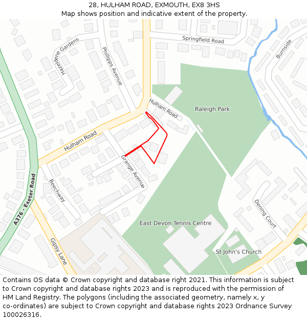 28, HULHAM ROAD, EXMOUTH, EX8 3HS: Location map and indicative extent of plot